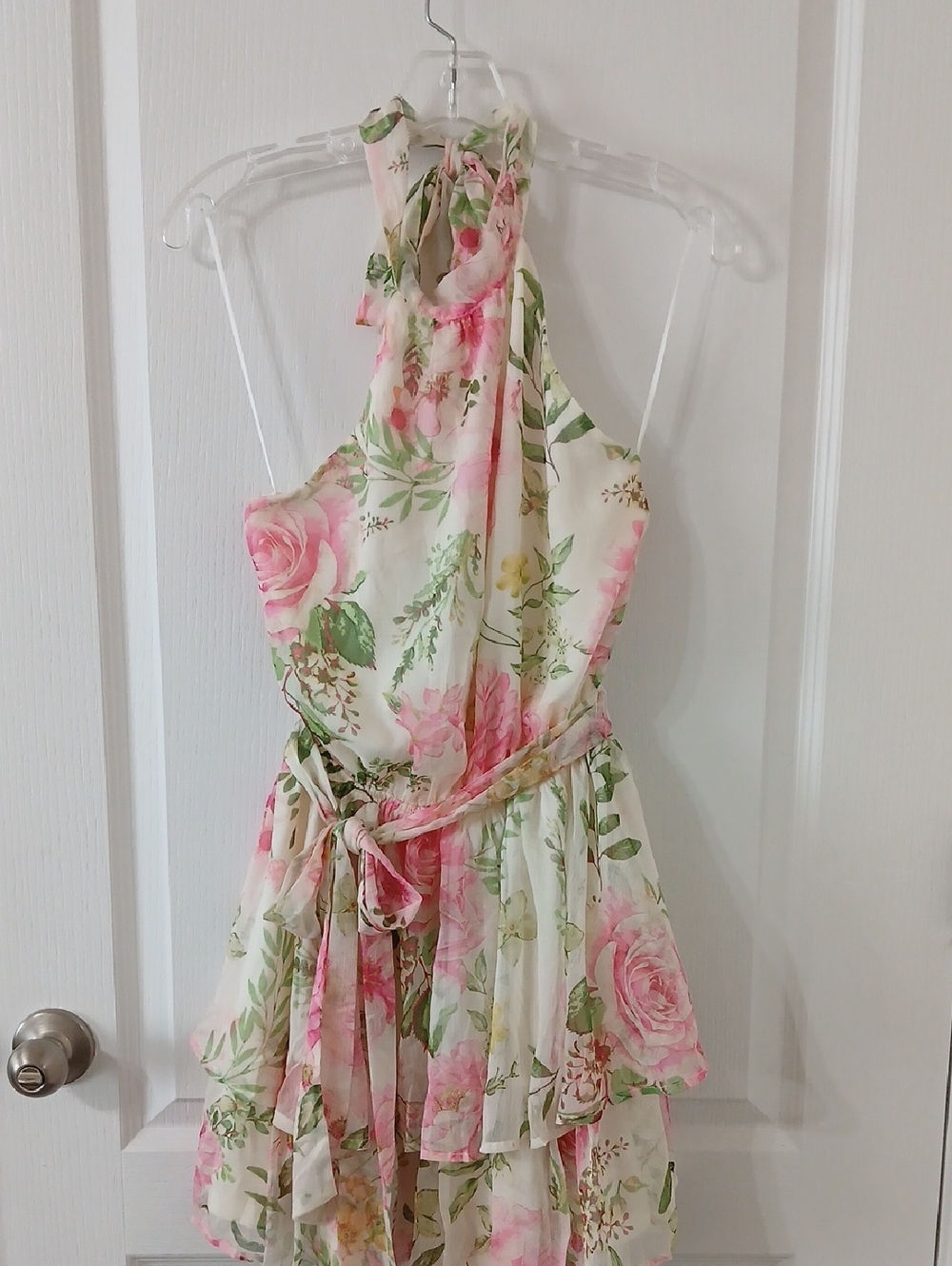 Vici Floral Halter & Backless Summer Dress - Pink & Green